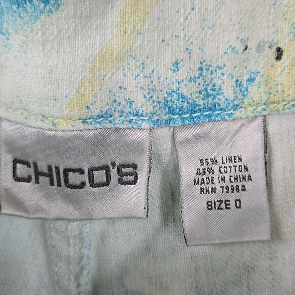 Chico's Linen Blend White Trouser Crop Pant Summer Fish Postcard Lace Up Bottom - Picture 10 of 12